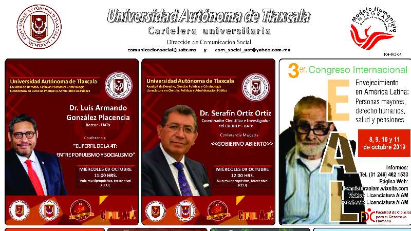 Cartelera UATx correspondiente al lunes 7 de octubre de 2019