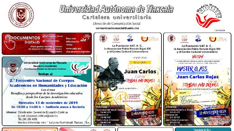 Cartelera UATx correspondiente al lunes 11 de noviembre de 2019