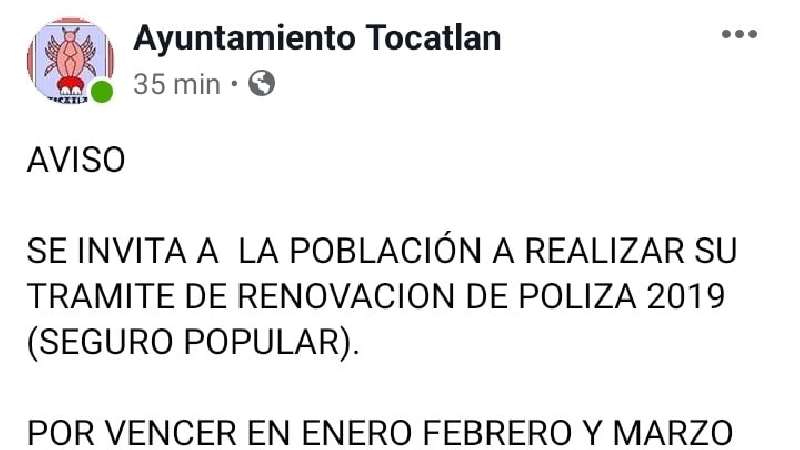Trámite de seguro popular en Tocatlán 