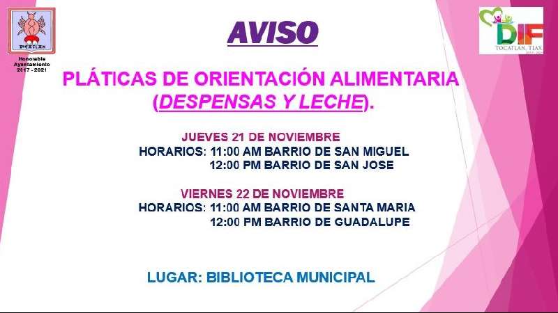 Orientación alimenticia en Tocatlán