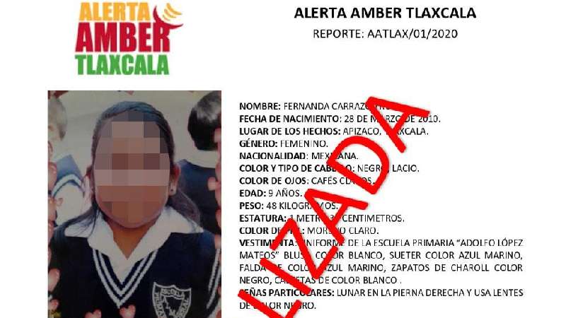 Menor reportada como extraviada en Apizaco se encontraba con su abuela...