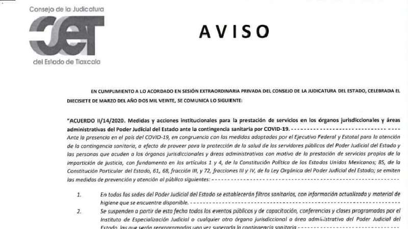 Medidas del poder Judicial de Tlaxcala ante contingencia por Coronavir...