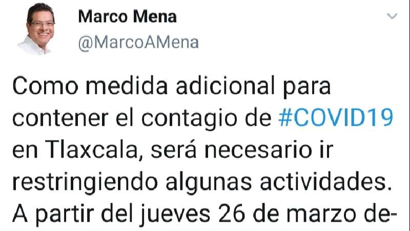 Anuncia Marco Mena cierre de bares y centros nocturnos como medida adi...