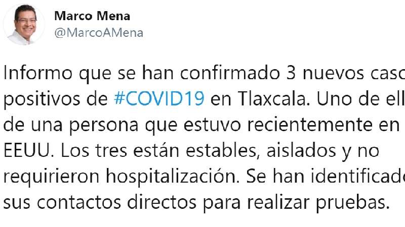 Confirma SESA tres nuevos casos de Covid-19 en Tlaxcala