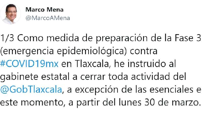 Marco Mena anuncia cierre del gobierno en preparación de fase 3 de Co...