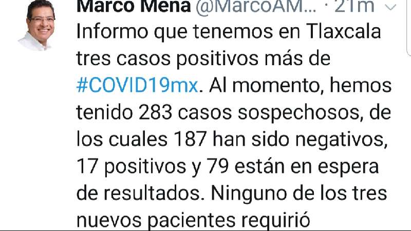 Suben a 17 casos positivos de Covid-19 en Tlaxcala 
