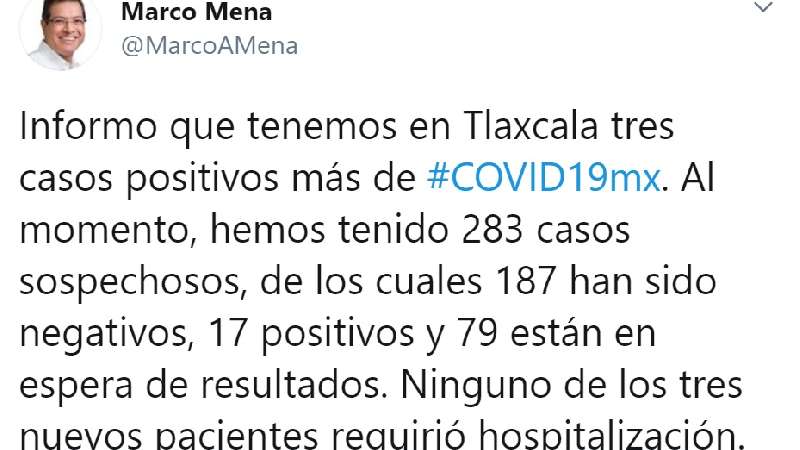 Confirma SESA tres casos más de Covid-19 en Tlaxcala 