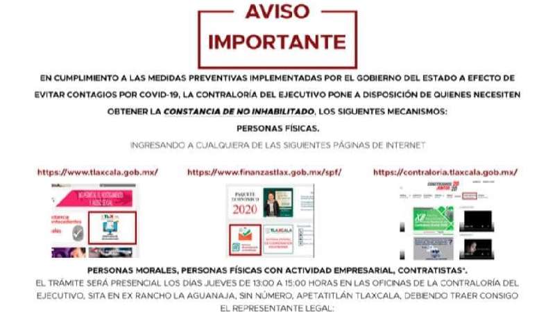 Ofrece contraloría trámite de constancia de no inhabilitado por inte...