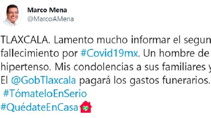 Tlaxcala registra segundo fallecimiento por Covid-19