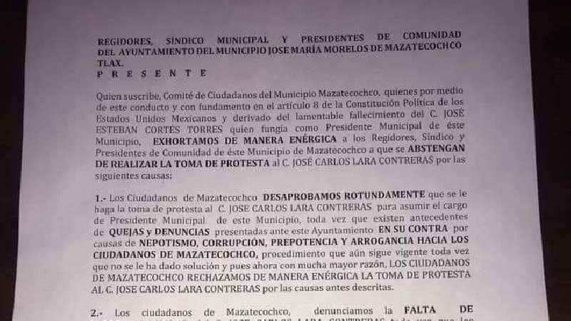 En Mazatecochco inicia disputa por nuevo alcalde, piden que sea un reg...