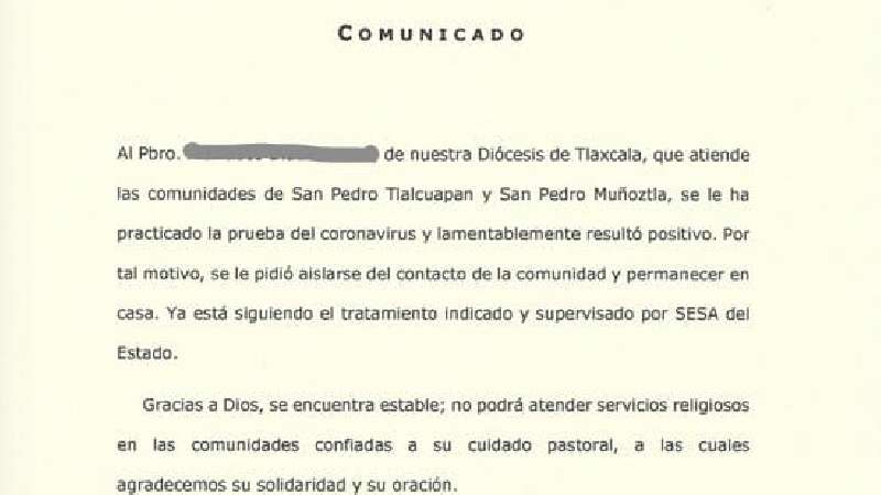 Diócesis da a conocer que sacerdote de Chiautempan da positivo a Covi...