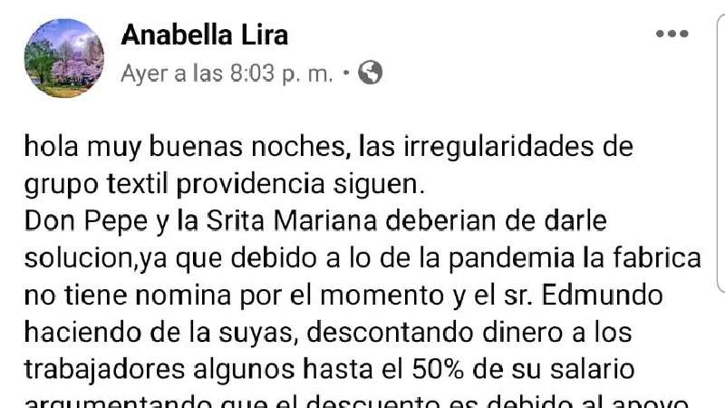 Cuarentena y pruebas de Covid-19 piden en empresa textilera, temen con...