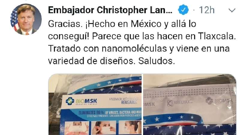 Cubrebocas tlaxcaltecas trascienden fronteras, embajador de Estados Un...