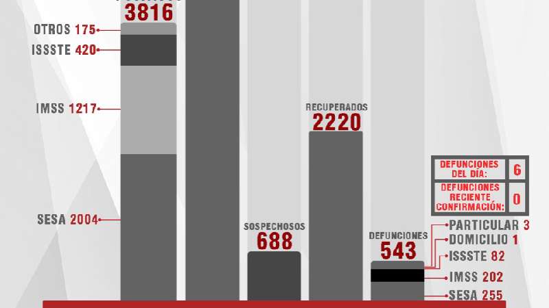 Confirma SESA 43 personas recuperadas, 72 casos positivos y 6 fallecim...