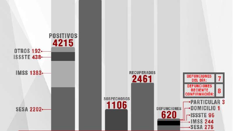 Confirma SESA 36 personas recuperadas, 30 casos positivos y 7 fallecim...