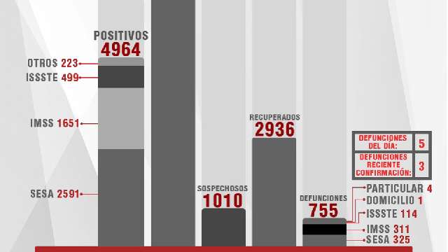 Confirma SESA 41 personas recuperadas, 65 casos positivos y 5 fallecim...