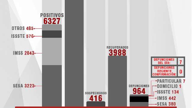 Confirma SESA 72 personas recuperadas, 7 defunciones y 51 casos positi...