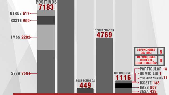 Confirma SESA 43 personas recuperadas, 5 defunciones y 38 casos positi...