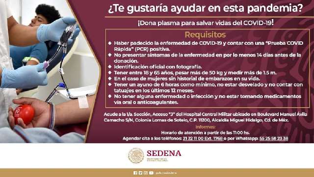 Sedena investigará sangre de recuperados de Covid-19, invita a sumar ...