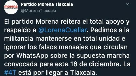 Operación cicatriz de Morena la hace ratificando apoyo a candidatura de Lorena Cuéllar