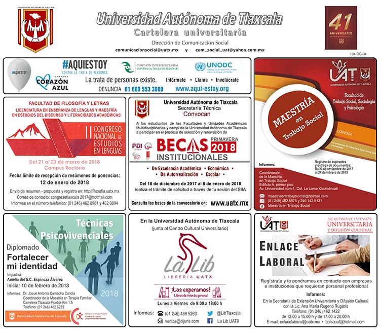 Cartelera de la Universidad Autónoma de Tlaxcala correspondiente al 21 de diciembre de 2017