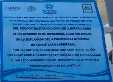 Sorteo Militar en Lardizábal se realizará el 26 de noviembre