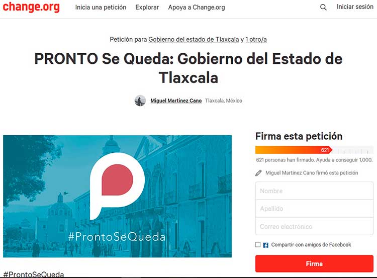 Pronto se rebela a postura de gobierno, lanza petición en plataforma